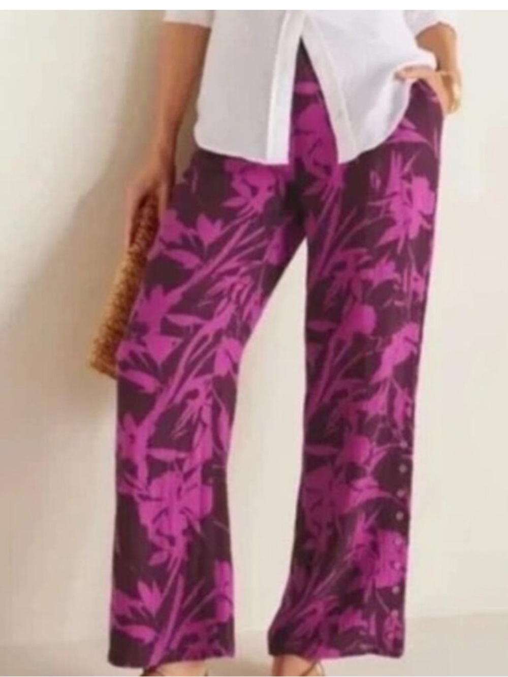 Soft Surroundings Oceo Crinkle Gauze Wide Leg Pants Pink Tropical Size Large
